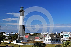 American Flag and top of Tybee Island Lighthouse grounds