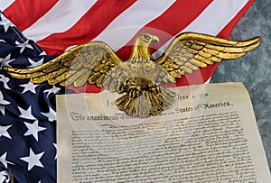 American Flag of the United States Declaration of Independence with 4th july 1776