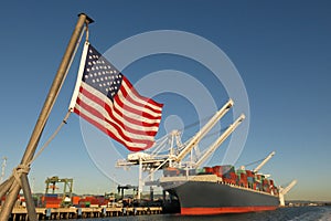 American flag US port container ship symbols economy industry pride