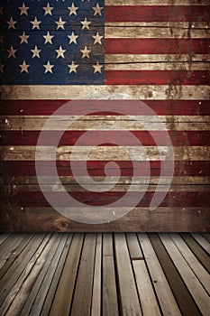 american flag on a vintage wood background