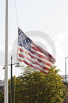 American flag waving in the wind.