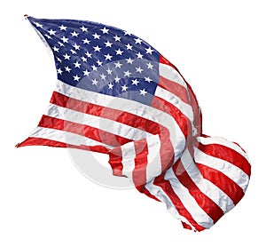 American flag waving in the wind isolated on white background. 3D