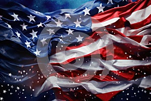 American flag waving in the wind with stars and space for your text, American National Holiday. US Flags with American stars,