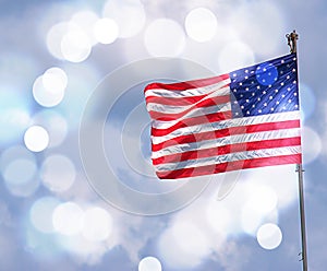 American Flag With White Bokeh In Background