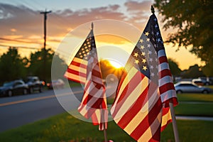 american flag in the wind backlight scene, concept image memorial day