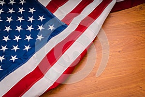 .American flag on wood background