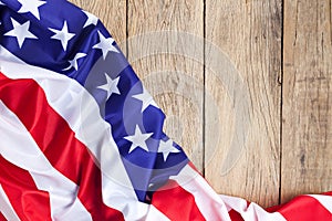 American flag on wood background for Memorial Day or 4th of July