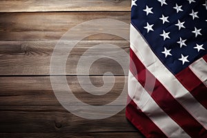 American flag on wooden background. USA flag on old wood background. American flag on wooden background, copy space, AI Generated