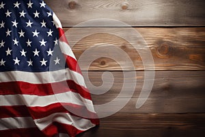 American flag on wooden background. USA flag on old wood background. American flag on wooden background, copy space, AI Generated