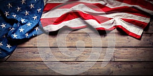 American Flag On Wooden Table