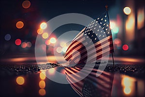 American Flags Border Bokeh Lights US Background