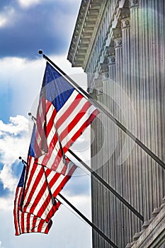 American Flags Herbert Hoover Building Commerce Department Washington DC