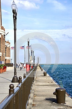 American Flags on the lakeside at Navy Pier. Chicago, IL, USA. September 16, 2016.