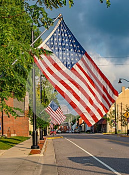 American flags on Main Street USA