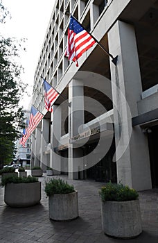 American flags outside the J. Edgar Hoover F.B.I. Building