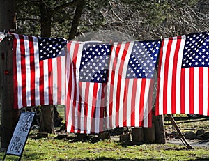 American flags for sale alongside the road.