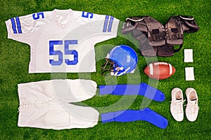 American footbal kit Flat lay