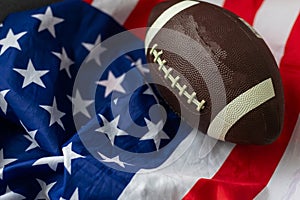 American football on American old glory flag.
