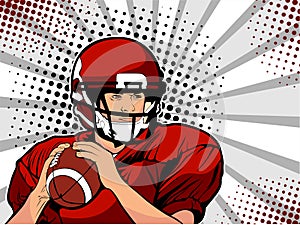 American football athlete. Vector illustration in pop art retro comic style.