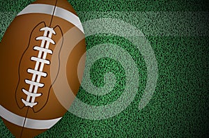 American football background with ball, grass and copy space