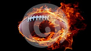 American football ball on fire on black background. Generative AI