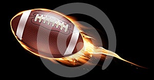 American football ball fire on a black background. Realistic illustration