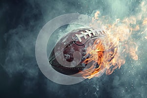 American football ball fire shot. Generate Ai