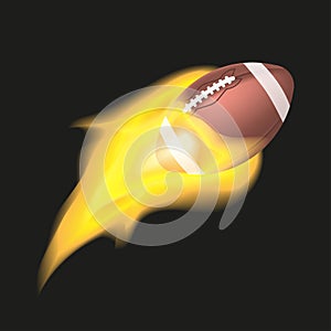 American football ball flaming on a black background. Object with fire