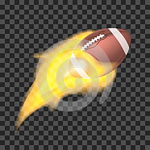American football ball flaming on a transparent background. Object with fire