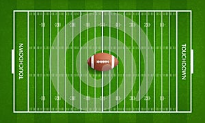 American football ball on football field pattern background.