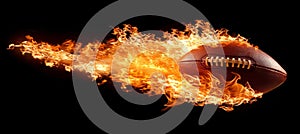 American football ball generates flames as it speeds through the air, leaving a fiery trail photo