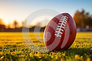 American football ball on a grass field