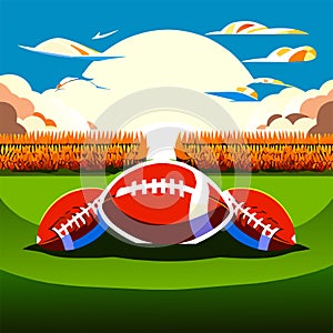 American football ball on grass field. Vector illustration of american football. Generative AI