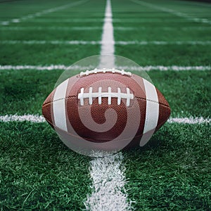 American football ball on green artificial stadium, capturing the essence of American football culture