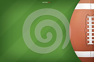 American football ball with green field pattern background. Vector