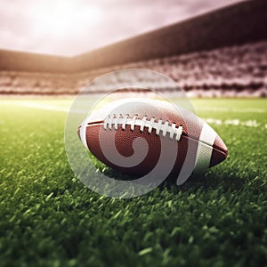 American football ball on green grass