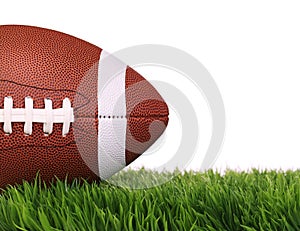 American Football. Ball on Green Grass, isolated