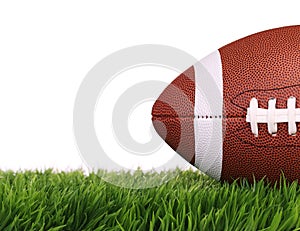 American Football. Ball on Green Grass, isolated