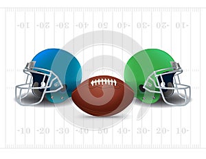 American Football Ball and Helmets Field Background Illustration