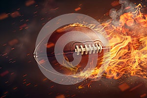 American football ball ignites flames as it speeds through the air, creating a fiery trail photo