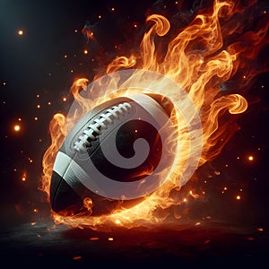 American Football ball moving through space with fire energy flowing out, sports power concept
