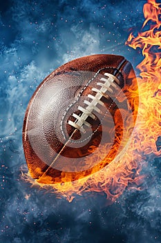 American football ball traveling swiftly, leaving a blazing trail behind in its path photo