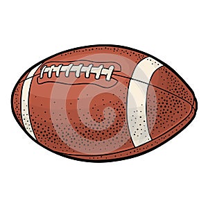 American football ball. Vector color engraving illustration. Isolated on white