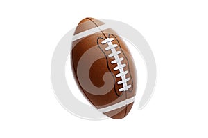 American football ball on a white background. American sports concept, grand final, strength, victory. Advertising poster, design