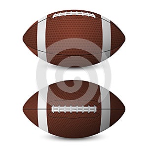 American football balls set - front view, side view.