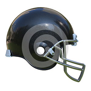 American football black helmet isolated on white background 3d rendering