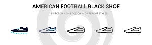 American football black shoe icon in filled, thin line, outline and stroke style. Vector illustration of two colored and black