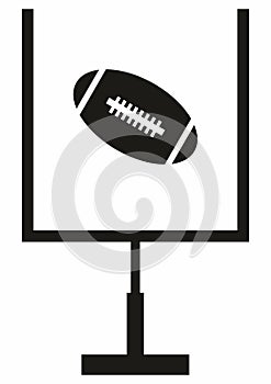 American football, black symbol, vector icon , ball and goal post