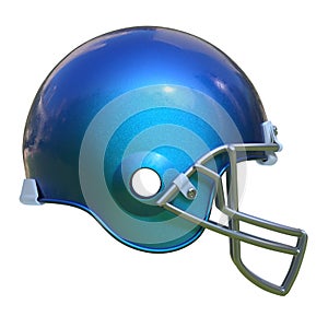 American football blue helmet isolated on white background 3d rendering