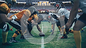 American Football Championship. Teams Ready: Professional Players, Aggressive Face-off, Ready for